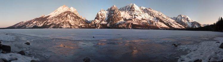 landscape, Mountain, Lake, Ice, Snow, Winter, Dual Monitors, Multiple Display HD Wallpaper Desktop Background