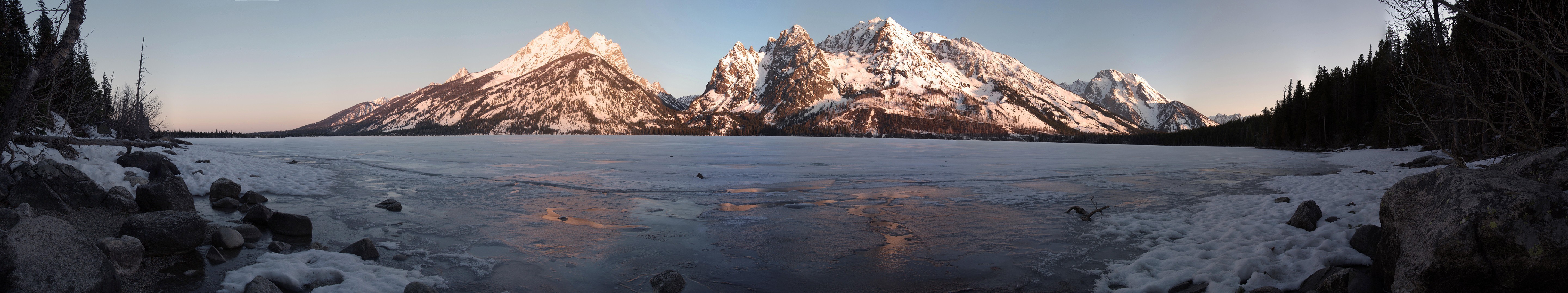 landscape, Mountain, Lake, Ice, Snow, Winter, Triple Screen, Multiple Display Wallpaper