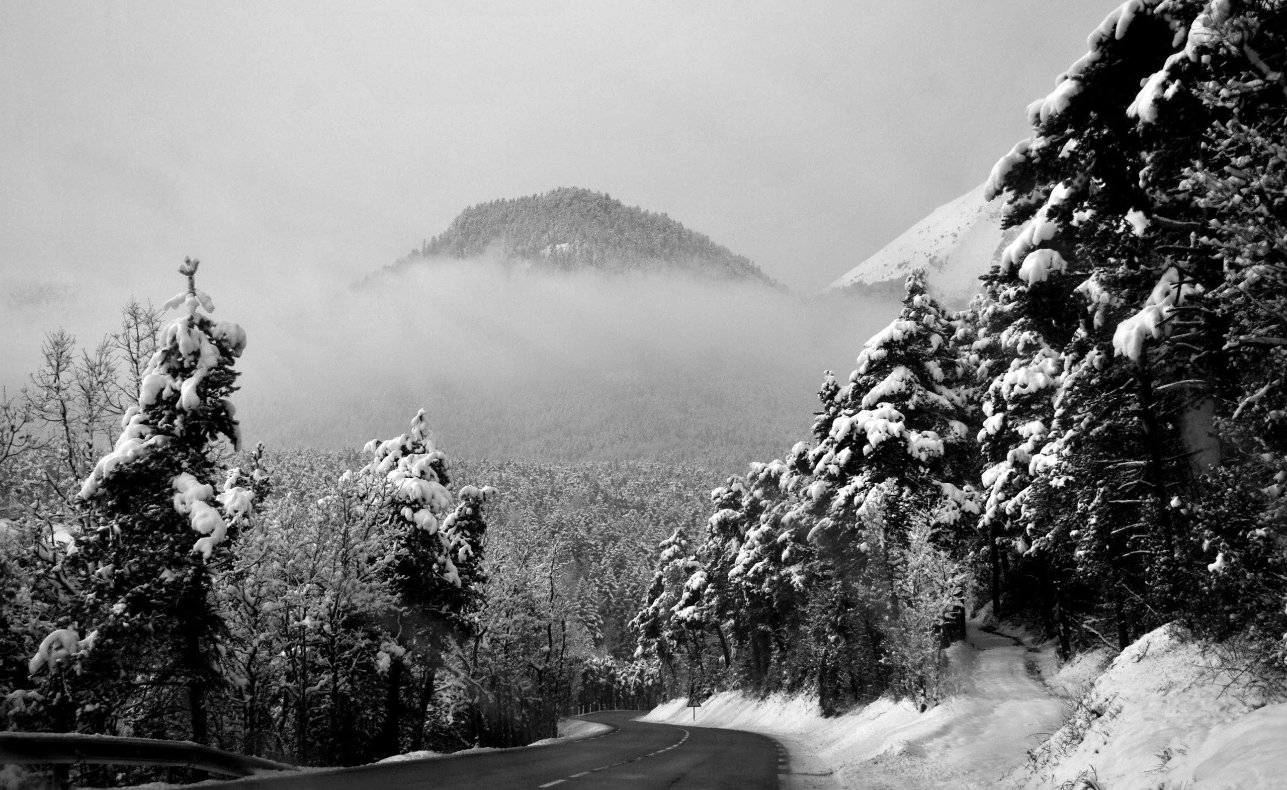 photography, Nature, Landscape, Winter, Trees, Road, Snow, Mountain, Mist Wallpaper