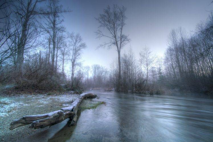 nature, Landscape, River, Forest, Winter, Morning, Frost HD Wallpaper Desktop Background