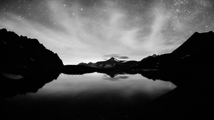photography, Monochrome, Water, Night, Lake, Reflection, Landscape HD Wallpaper Desktop Background