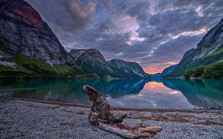 nature, Landscape, Summer, Lake, Night, Beach, Mountain, Norway, Clouds HD Wallpaper Desktop Background