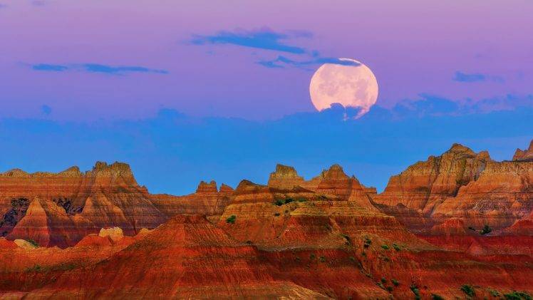 nature, Landscape, Mountain, Clouds, South Dakota, USA, Moon, Trees, National Park HD Wallpaper Desktop Background