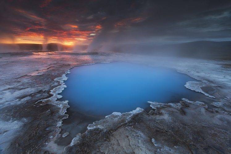 nature, Landscape, Sunrise, Hot Spring, Clouds, Water, Blue, Iceland HD Wallpaper Desktop Background