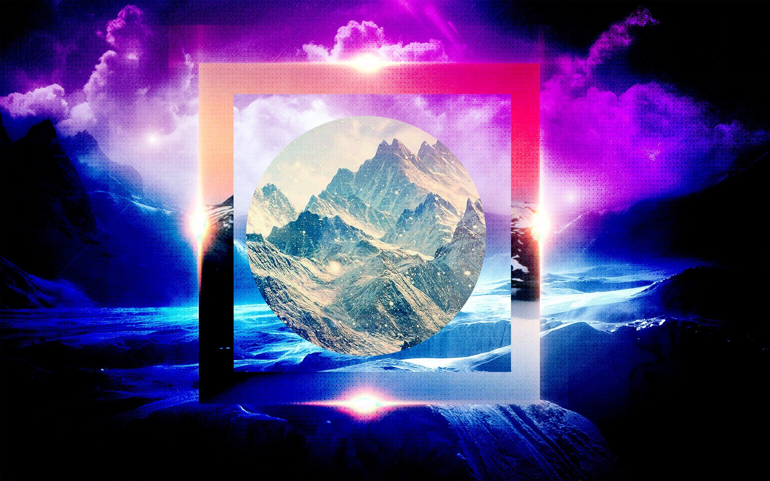 circle, Mountain, Flares, Square, Nature, Clouds, Polyscape Wallpaper