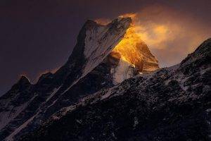 landscape, Nature, Mountain, Sunrise, Snowy Peak, Wind, Summit, Sunlight, Himalayas, Nepal