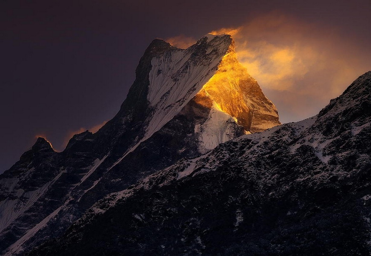 landscape, Nature, Mountain, Sunrise, Snowy Peak, Wind, Summit, Sunlight, Himalayas, Nepal Wallpaper