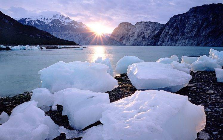 photography, Water, Lake, Nature, Ice, Mountain, Sunlight, Windows 7 HD Wallpaper Desktop Background