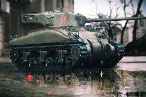 tank, M4 Sherman, City, Digital Art, Landscape, Trees, Photoshopped, Photo Manipulation