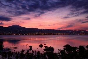 mountain, Sunrise, Taiwan, Water, Clouds, Landscape, Silhouette, Lights, Taipei