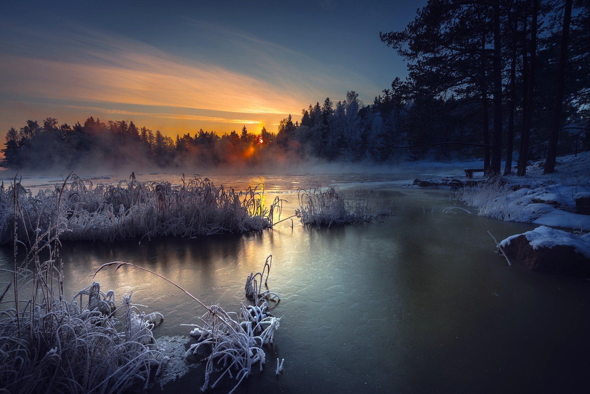 landscape, Winter, Nature, Sunset Wallpaper
