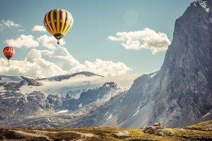 hot Air Balloons, Clouds, Snow, Cliff, Nature, Black, Mountain