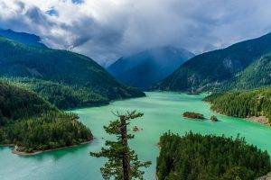 landscape, Nature, Green, Lake, Mountain, Forest, Clouds, Spring, Washington State
