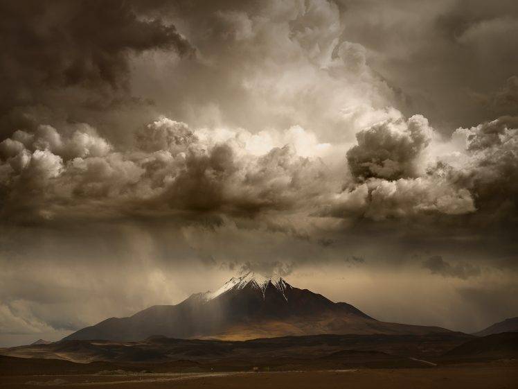 landscape, Nature, Mountain, Clouds, Storm, Sky, Huge, Snowy Peak, Road, Daylight HD Wallpaper Desktop Background