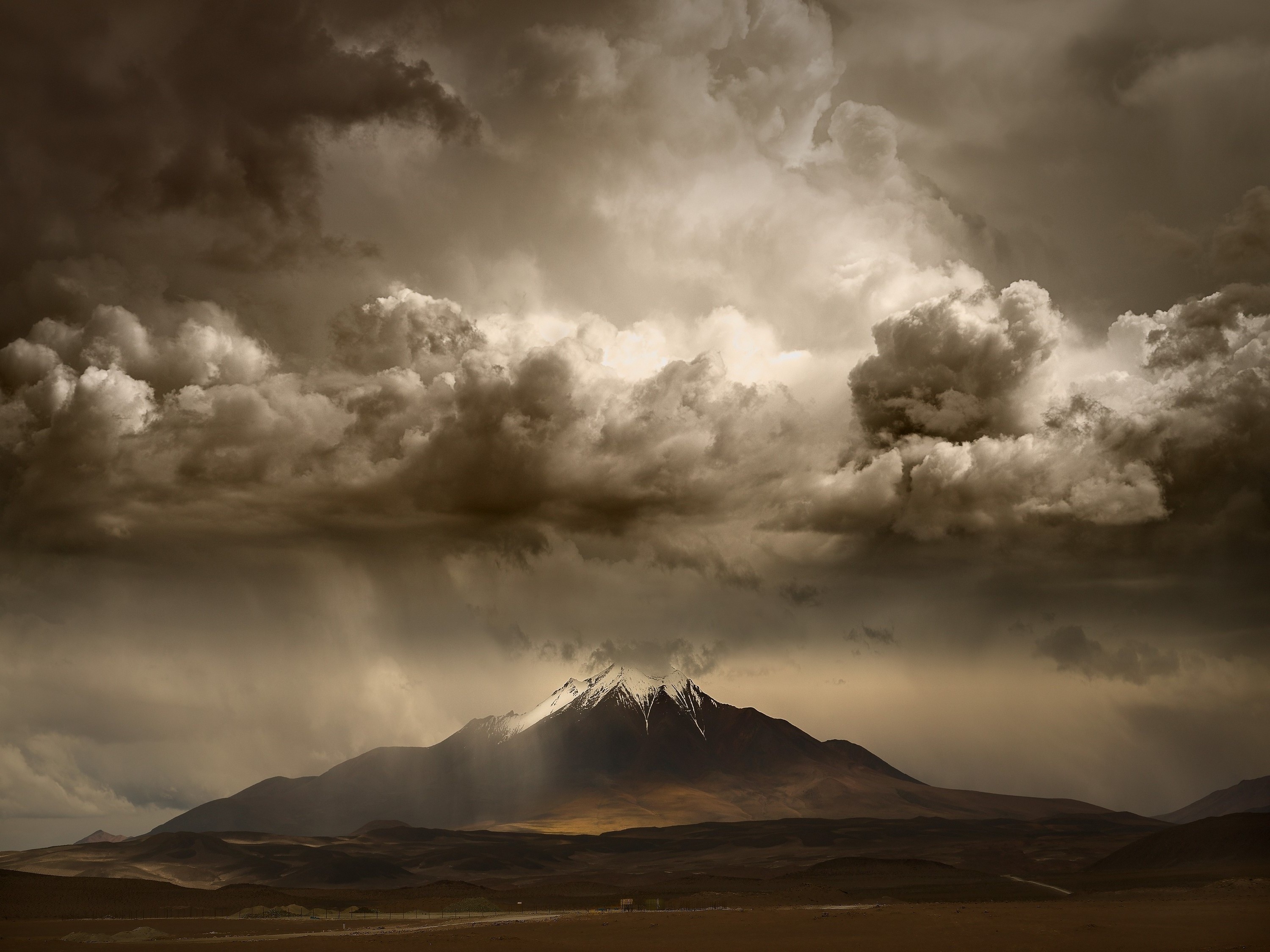 landscape, Nature, Mountain, Clouds, Storm, Sky, Huge, Snowy Peak, Road, Daylight Wallpaper