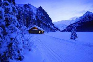 photography, Nature, Landscape, Trees, Snow, Mountain, Hut, Valley