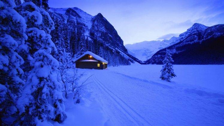 photography, Nature, Landscape, Trees, Snow, Mountain, Hut, Valley HD Wallpaper Desktop Background
