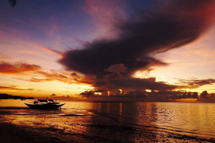 nature, Sunrise, Sea, Sky, Clouds, Colorful, Red HD Wallpaper Desktop Background