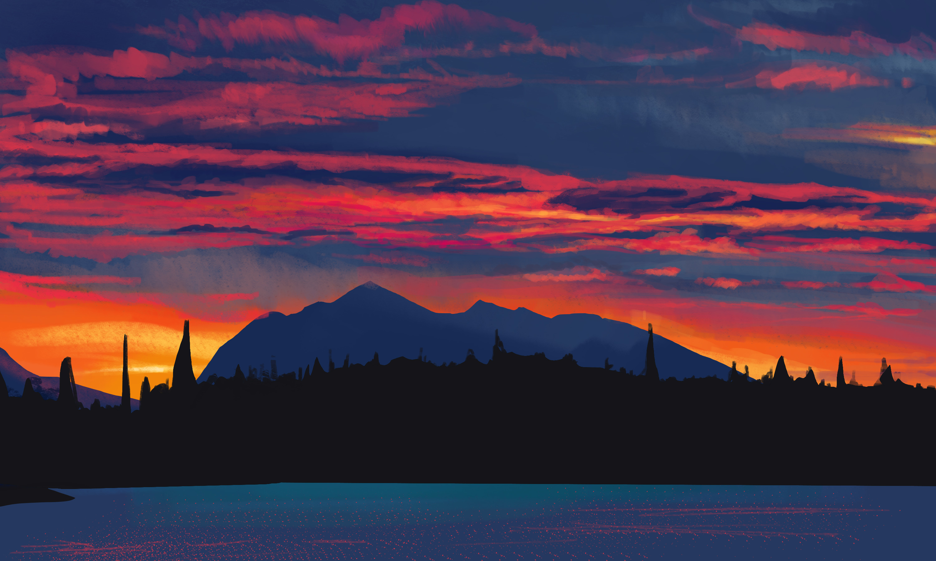 landscape, Digital Art, Sunset Wallpaper