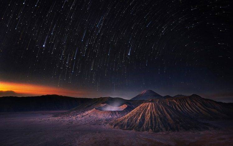 landscape, Mount Bromo, Long Exposure, Milky Way, Sunrise, Crater, Volcano, Indonesia, Star Trails HD Wallpaper Desktop Background