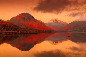 landscape, Lake, Mountains, Reflection, England, UK, Lake District, Sunset