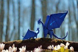 dragon, Wings, Fantasy Art, Nature, Origami, Paper, Depth Of Field, Trees, Branch, Flowers, Tail