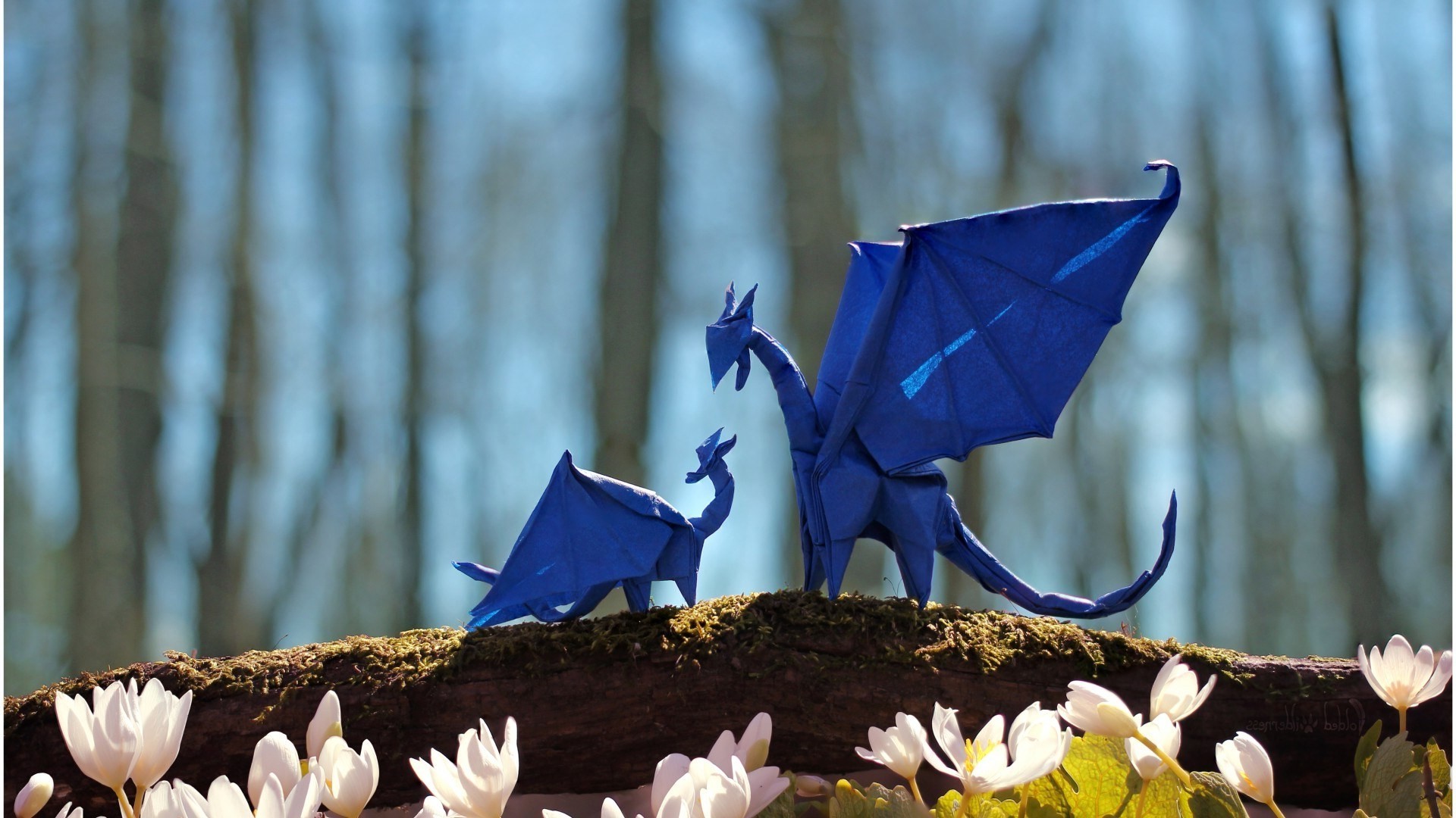 dragon, Wings, Fantasy Art, Nature, Origami, Paper, Depth Of Field, Trees, Branch, Flowers, Tail Wallpaper