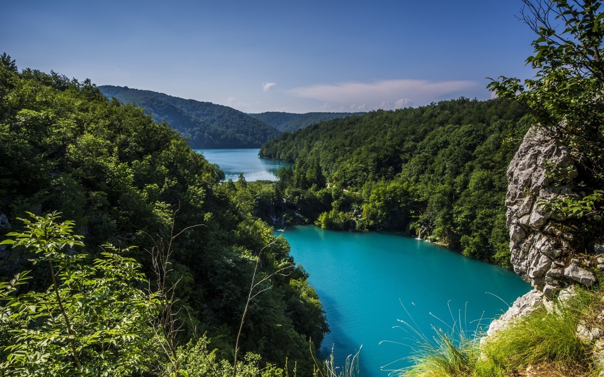 nature, Landscape, River, Turquoise, Water, Hills, Forest, Shrubs Wallpaper