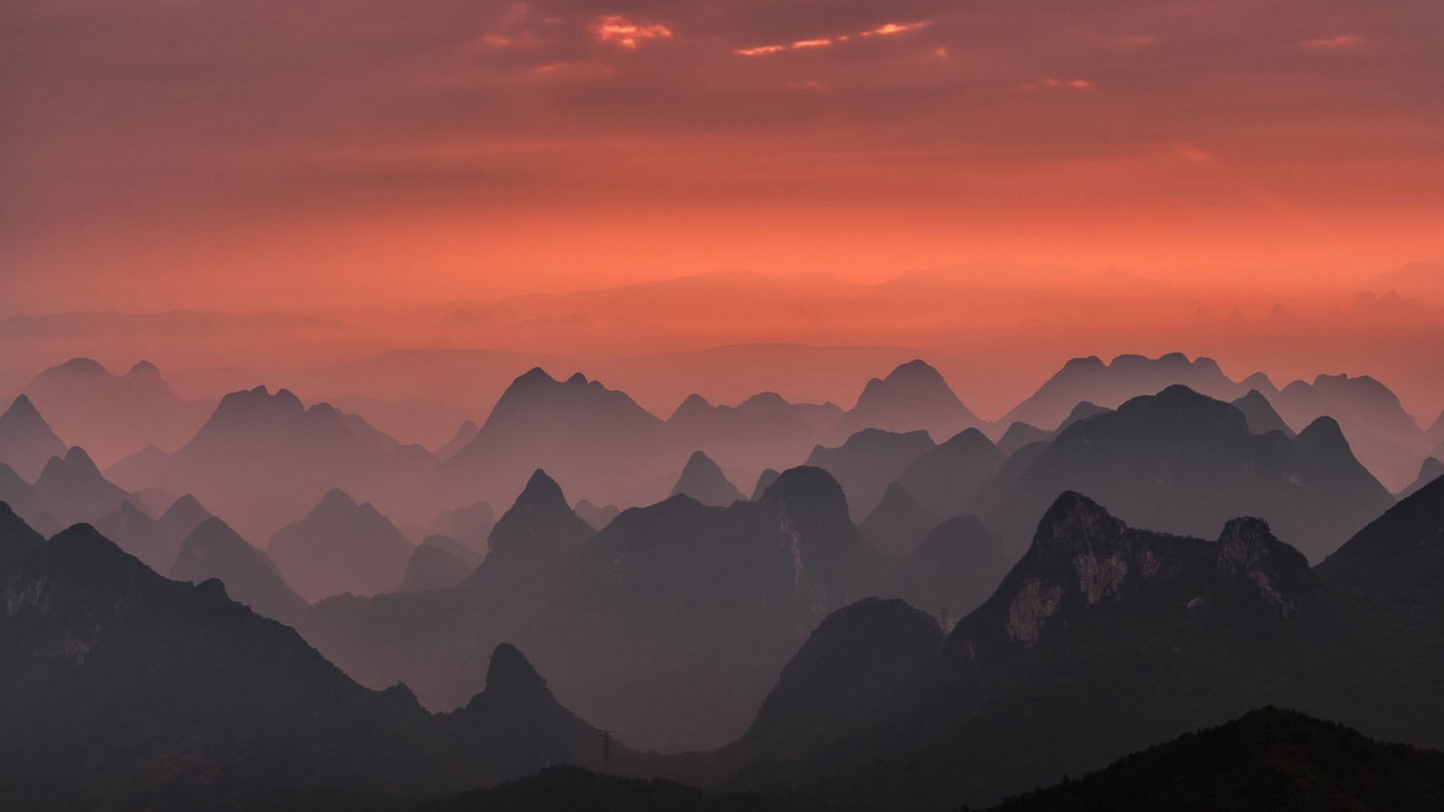 nature, Landscape, Sunrise, Mountains, Mist, Pink, Sky, Guilin, National Park, China Wallpaper