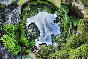 nature, Landscape, Trees, Clouds, Panoramic Sphere, Fisheye Lens, Garden, Plants, House, Stones, Palm Trees, Rock, HDR