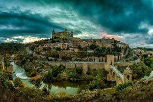 photography, Landscape, Toledo, City, River, Bridge, Building, Architecture, Hills, Sunset, Clouds, Spain