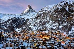 Switzerland, Mountains, Snow, Winter, Town, Matterhorn, Zermatt, Photography, Landscape, City, Lights, Architecture, Swiss Alps
