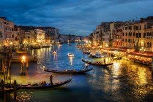 photography, Urban, Landscape, Architecture, Canal, Sea, Gondolas, Lights, Old Building, Evening, Venice, Italy