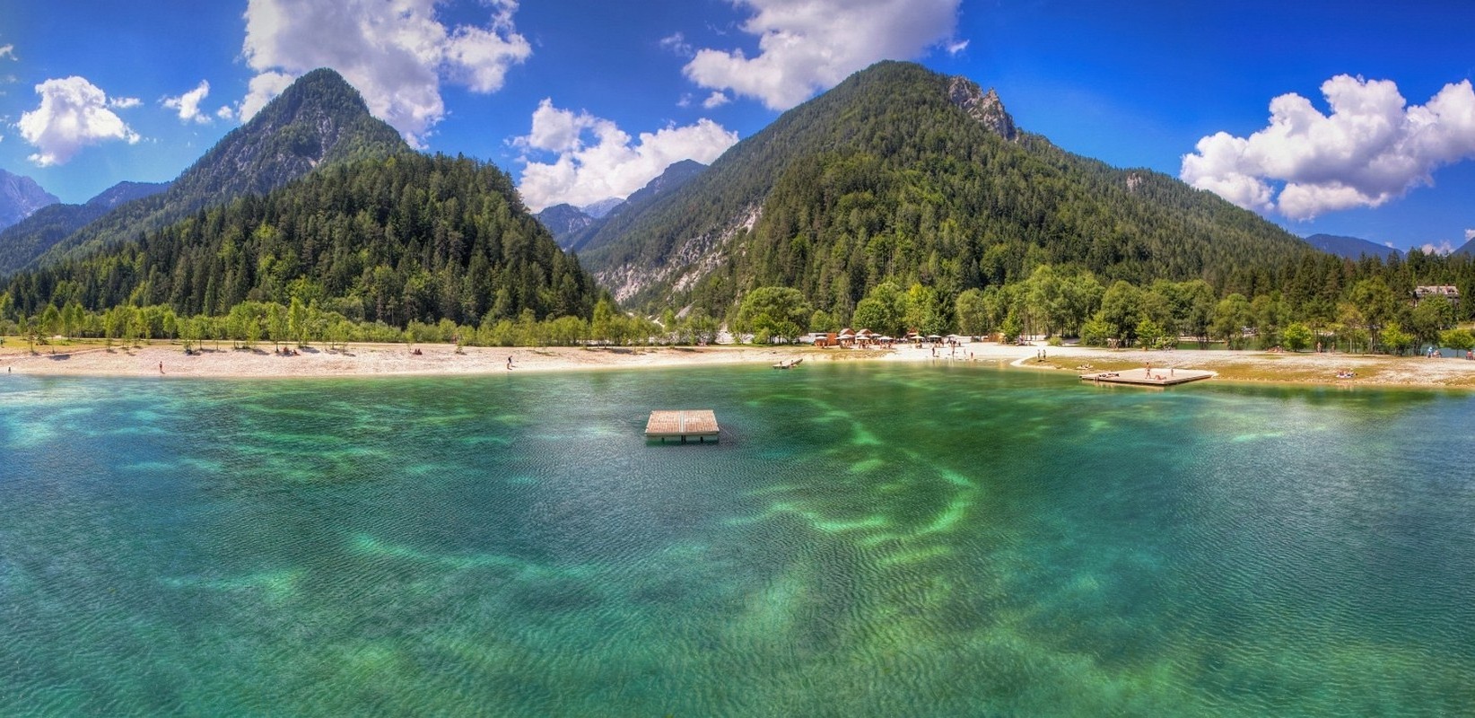 nature, Landscape, Lake, Summer, Beach, Hills, Trees, Green, Water, Clouds, Slovenia Wallpaper