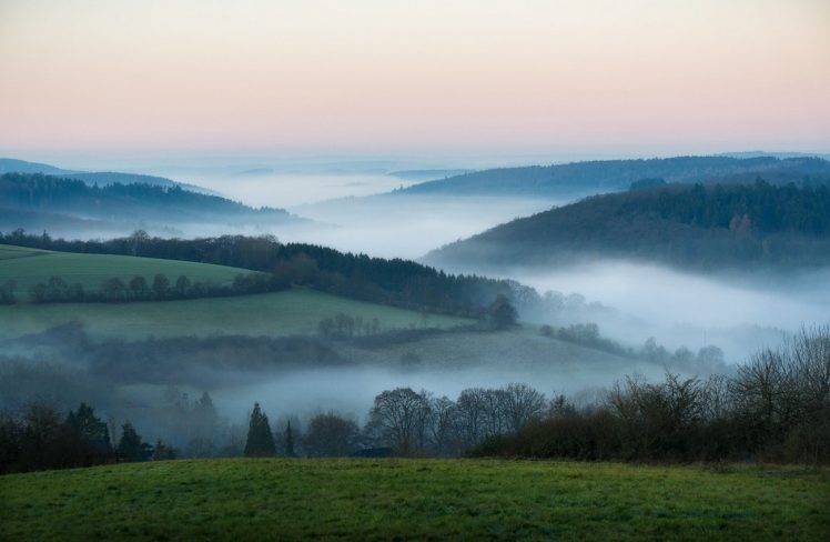 landscape, Nature, Photography, Sunrise, Mist, Hills, Trees, Field, Morning, Germany HD Wallpaper Desktop Background
