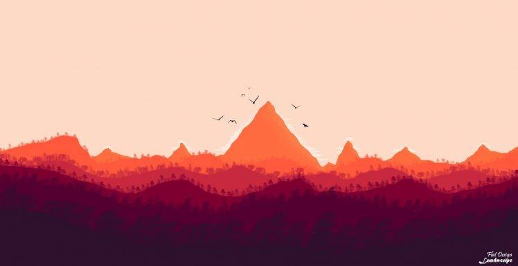 Firewatch, Digital 2D, Digital Art, Photoshop, Landscape, Sunlight, Nature, Birds, Trees, Hills, Mountains HD Wallpaper Desktop Background