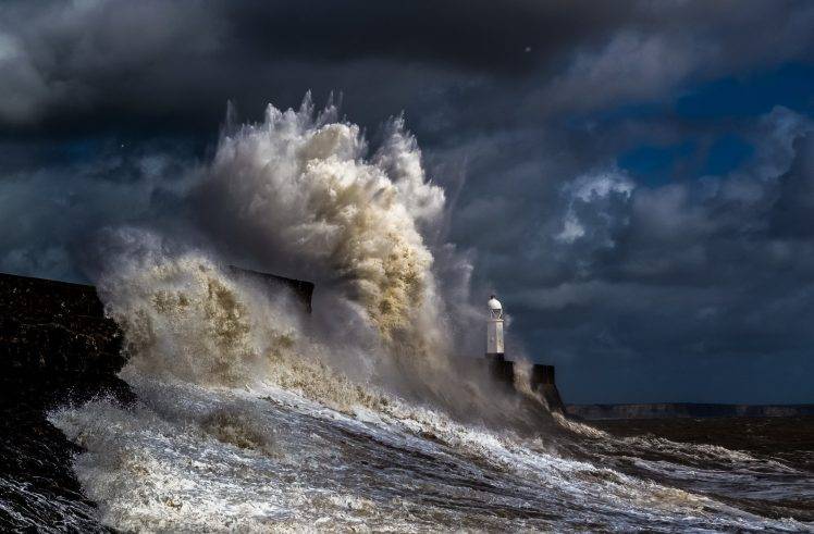 sea, Storm, Lighthouse, Water, Nature, Coast HD Wallpaper Desktop Background