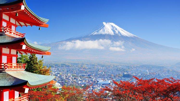 Japan, Mount Fuji, Building, Nature, Asian Architecture, Trees HD Wallpaper Desktop Background