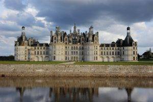 nature, Landscape, Architecture, Castle, Ancient, Tower, Trees, Loire, France, Water, Reflection, Grass, Clouds, House