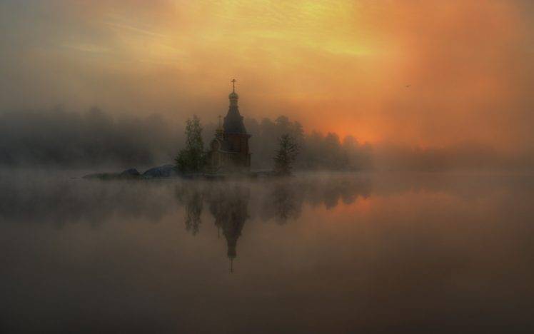 landscape, Nature, Mist, River, Sunrise, Church, Reflection, Sunlight, Russia HD Wallpaper Desktop Background