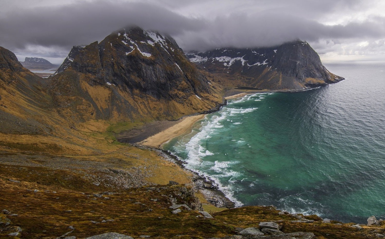 landscape, Nature, Beach, Sand, Sea, Mountains, Clouds, Lofoten Islands, Norway Wallpaper