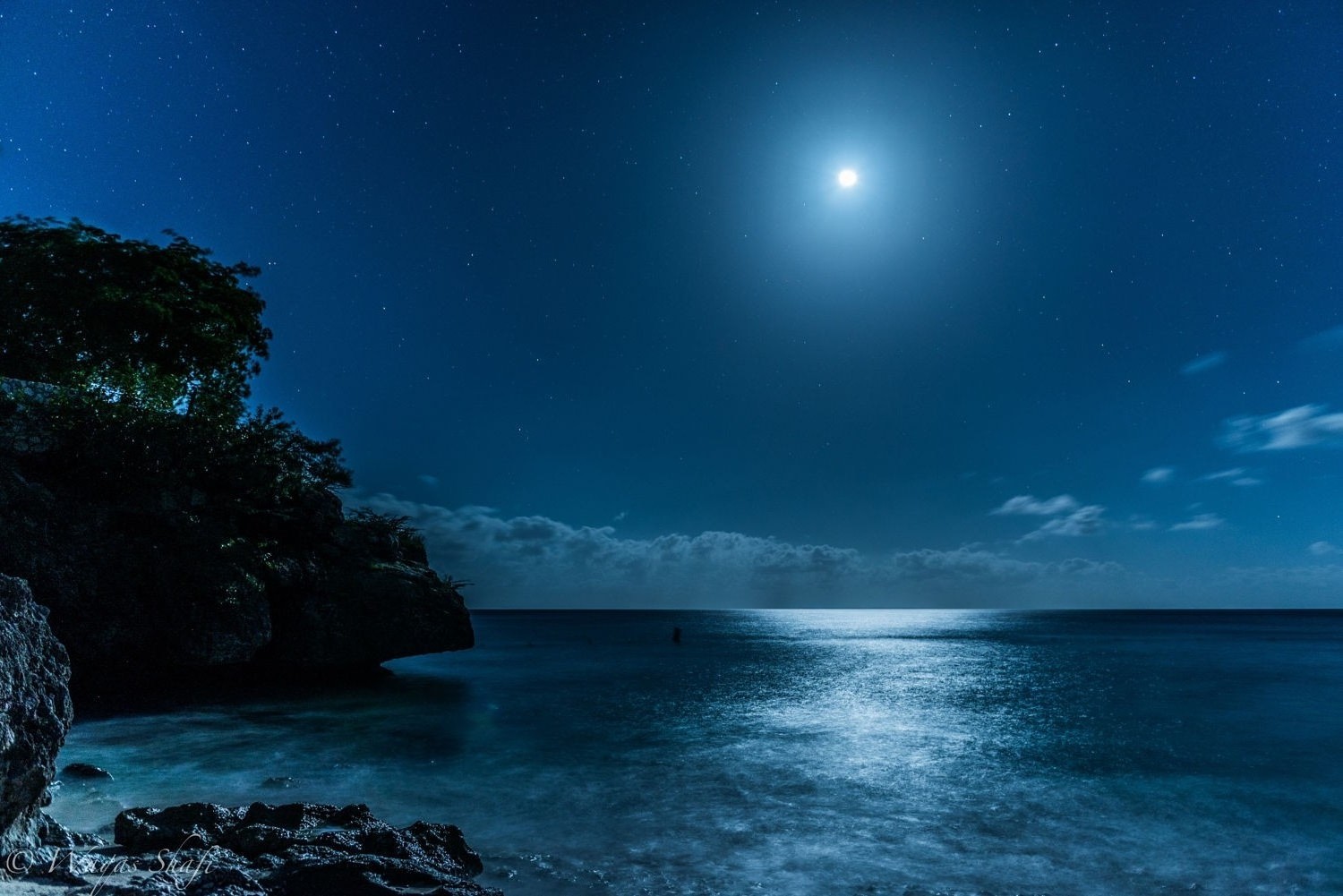 landscape, Nature, Caribbean, Sea, Starry Night, Moon, Moonlight, Island, Beach, Blue Wallpaper