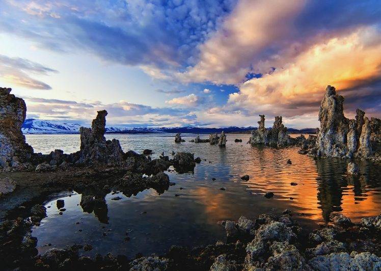 landscape, Nature, Lake, Erosion, Clouds, Sky, Sunset, Mountains, California HD Wallpaper Desktop Background