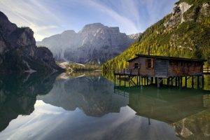 nature, Landscape, Photography, Lake, Mountains, Water, Cabin, Forest, Reflection, Italy