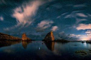 landscape, Nature, Starry Night, Rock, Sea, Coast, Clouds, Calm, Long Exposure, Bulgaria