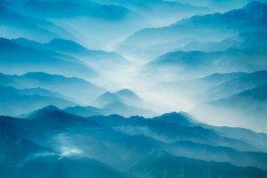 nature, Landscape, Aerial View, Blue, Mist, Morning, Sunrise, Mountains, Himalayas