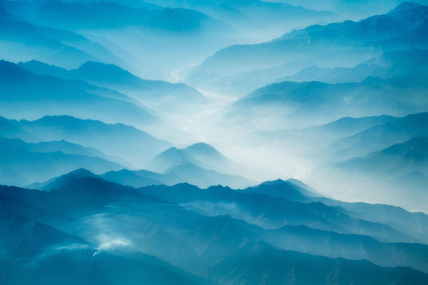 Nature Landscape Aerial View Blue Mist Morning Sunrise Mountains