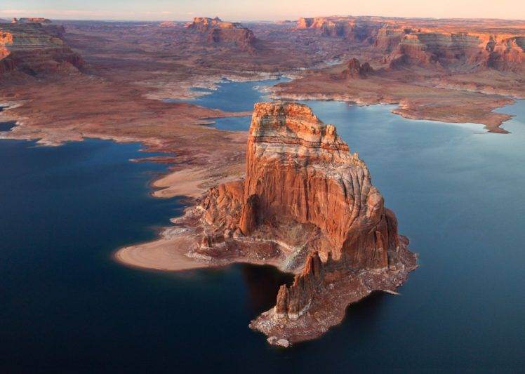 nature, Landscape, Lake, Sunset, Rock, Erosion, Desert, Arizona, Utah HD Wallpaper Desktop Background