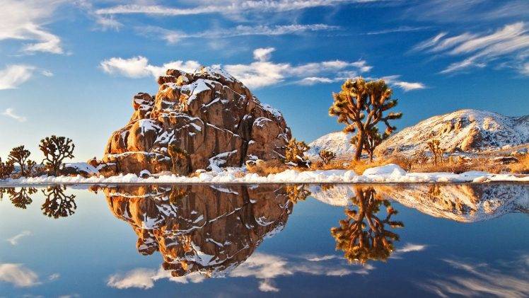 nature, Landscape, Lake, Reflection, Snow, Trees HD Wallpaper Desktop Background