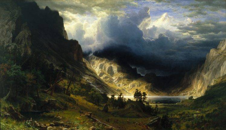 Albert Bierstadt, Nature, Landscape, Mountains, Fantasy Art, Painting, A Storm In The Rocky Mountains HD Wallpaper Desktop Background